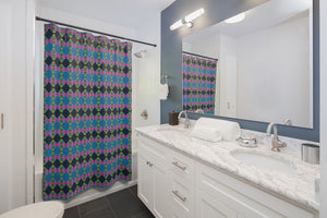 Rainbow Lotus Star Shield Shower Curtain | Queer Art