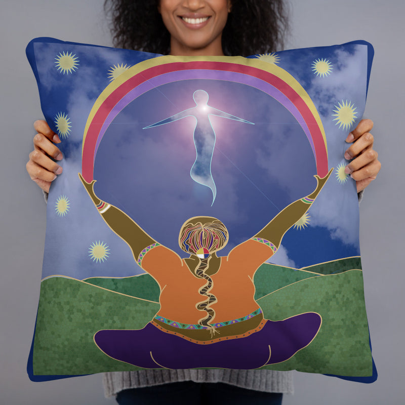 She Welcomes Her Highest Self Throw Pillow | Black Queer Art